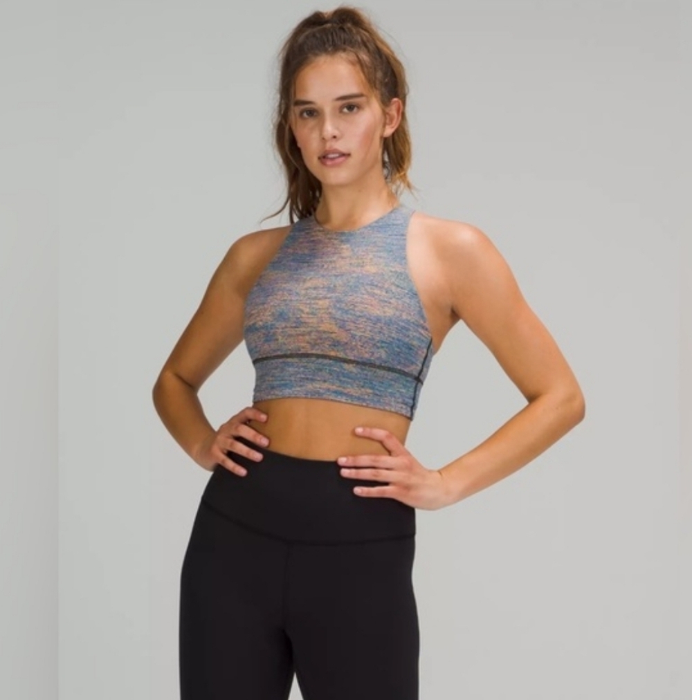 Lululemon | Energy High Neck Blue Multicolor Sport Bra Small 6/8
